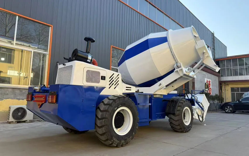 Blue and white Ray Bridge self-loading concrete mixer